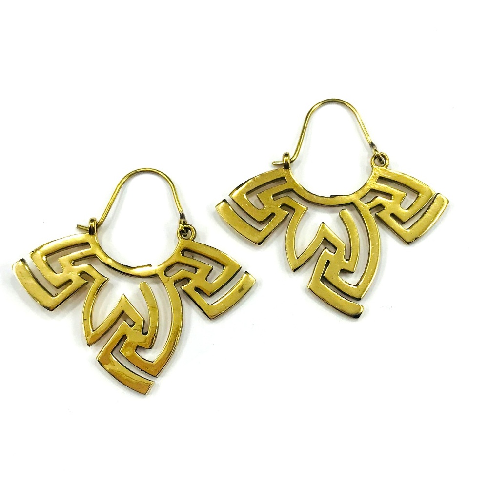 CUTOUT Brass Gold Color Earrings Tribal Boho